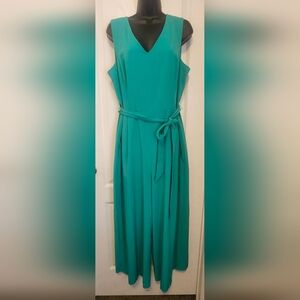Calvin Klein Teal Sleeveless Jumpsuit with Tie Waist Size 14 EUC